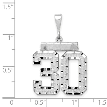 14k White Goldw Large Brushed Diamond-cut Number 30 Charm
