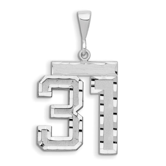 14k White Goldw Large Brushed Diamond-cut Number 31 Charm