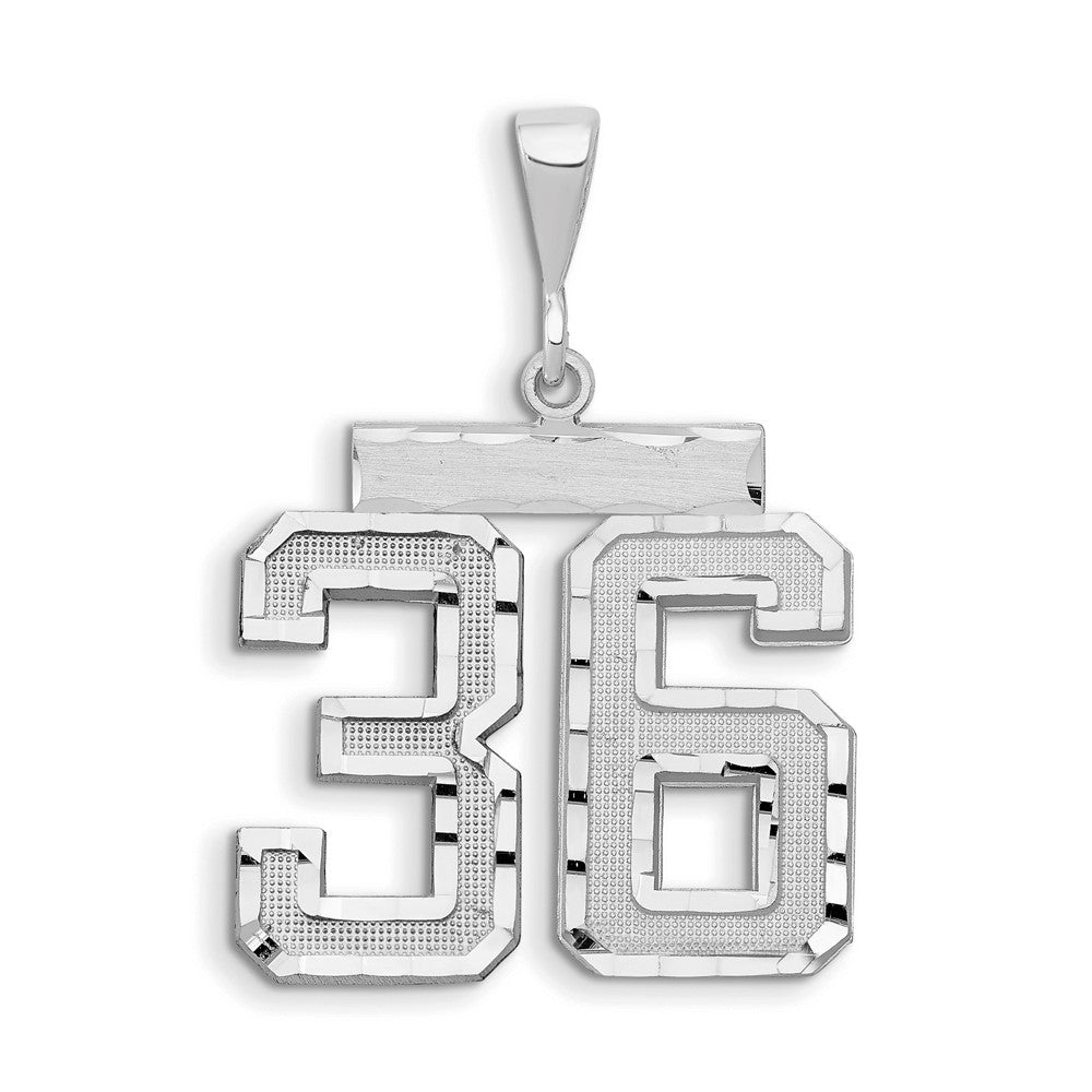 14k White Goldw Large Brushed Diamond-cut Number 36 Charm