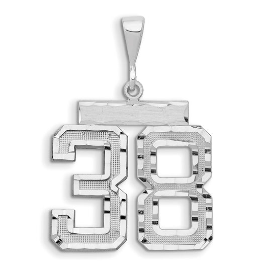 14k White Goldw Large Brushed Diamond-cut Number 38 Charm