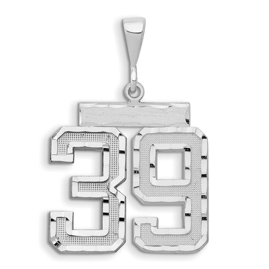 14k White Goldw Large Brushed Diamond-cut Number 39 Charm