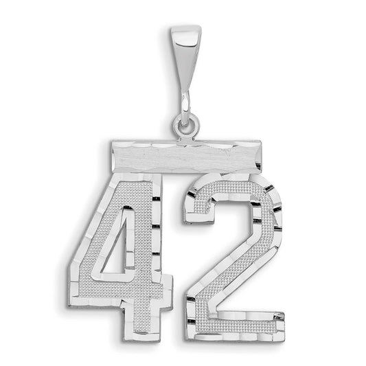 14k White Goldw Large Brushed Diamond-cut Number 42 Charm