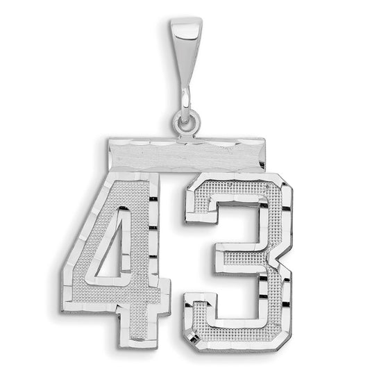 14k White Goldw Large Brushed Diamond-cut Number 43 Charm