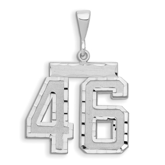 14k White Goldw Large Brushed Diamond-cut Number 46 Charm
