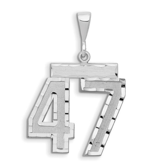 14k White Goldw Large Brushed Diamond-cut Number 47 Charm