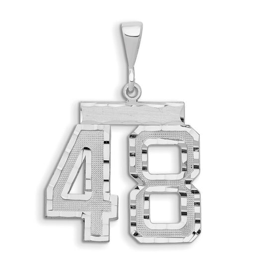 14k White Goldw Large Brushed Diamond-cut Number 48 Charm