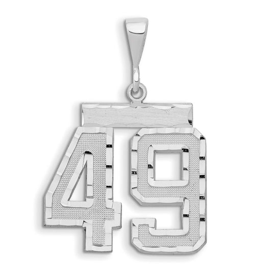 14k White Goldw Large Brushed Diamond-cut Number 49 Charm