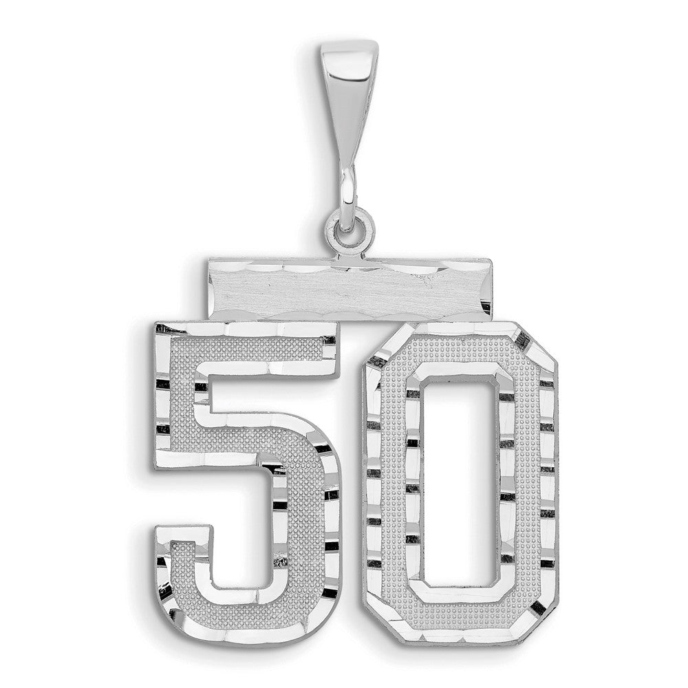 14k White Goldw Large Brushed Diamond-cut Number 50 Charm