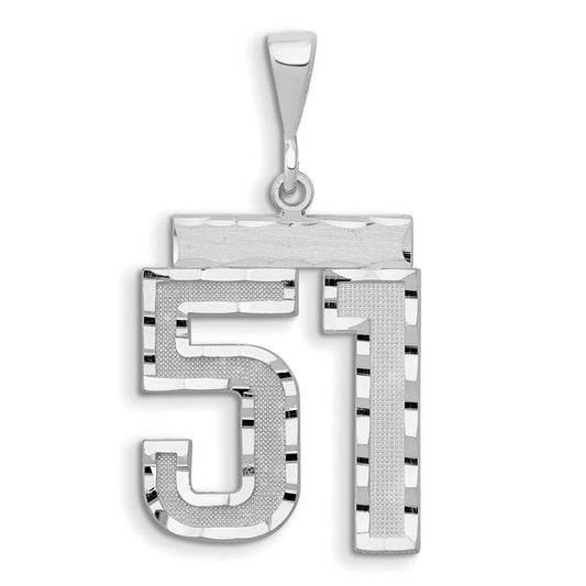 14k White Goldw Large Brushed Diamond-cut Number 51 Charm