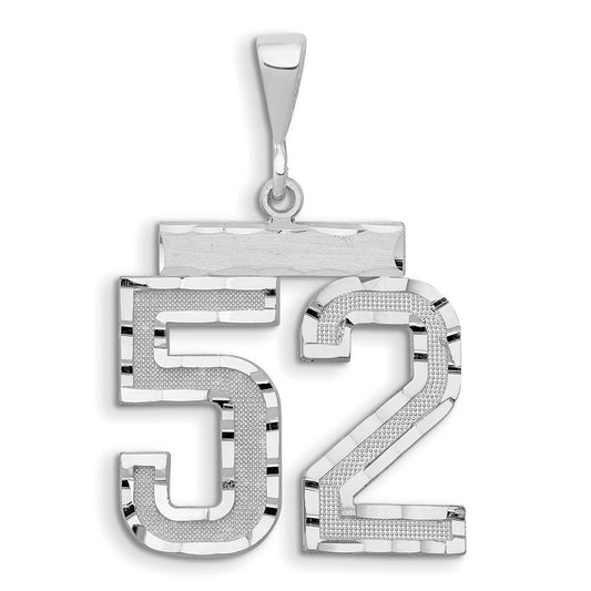14k White Goldw Large Brushed Diamond-cut Number 52Charm