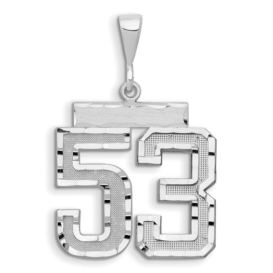 14k White Goldw Large Brushed Diamond-cut Number 53 Charm