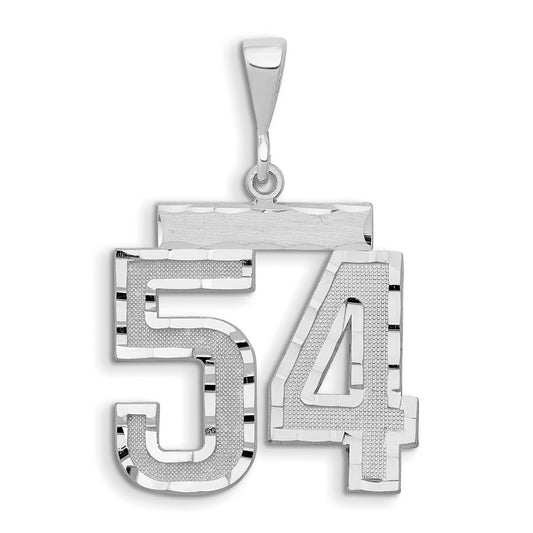 14k White Goldw Large Brushed Diamond-cut Number 54 Charm