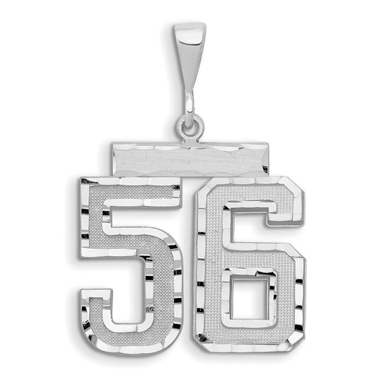 14k White Goldw Large Brushed Diamond-cut Number 56 Charm
