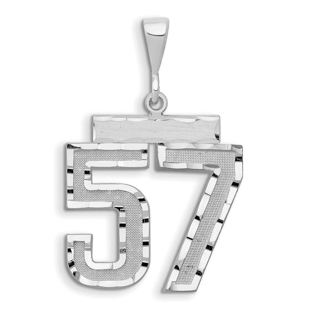 14k White Goldw Large Brushed Diamond-cut Number 57 Charm