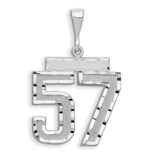 14k White Goldw Large Brushed Diamond-cut Number 57 Charm