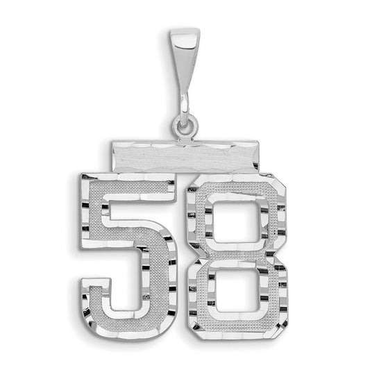 14k White Goldw Large Brushed Diamond-cut Number 58 Charm