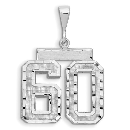 14k White Goldw Large Brushed Diamond-cut Number 60 Charm
