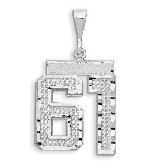 14k White Goldw Large Brushed Diamond-cut Number 61 Charm