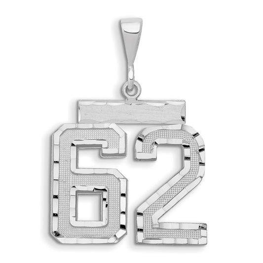 14k White Goldw Large Brushed Diamond-cut Number 62 Charm