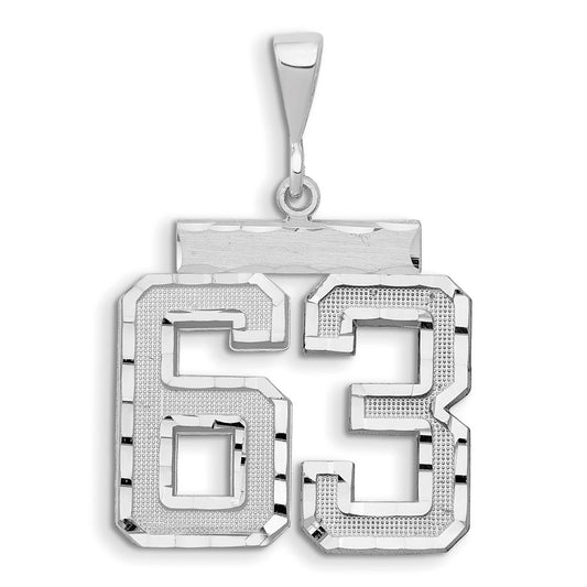 14k White Goldw Large Brushed Diamond-cut Number 63 Charm