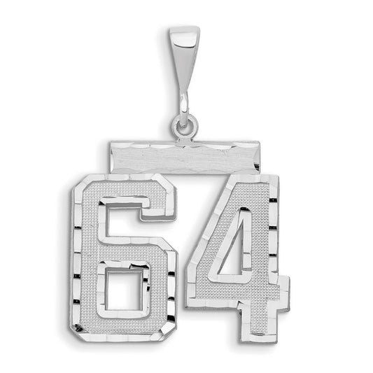 14k White Goldw Large Brushed Diamond-cut Number 64 Charm