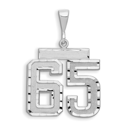 14k White Goldw Large Brushed Diamond-cut Number 65 Charm