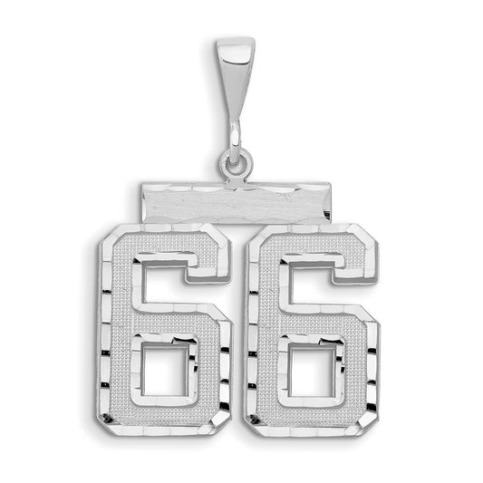 14k White Goldw Large Brushed Diamond-cut Number 66 Charm