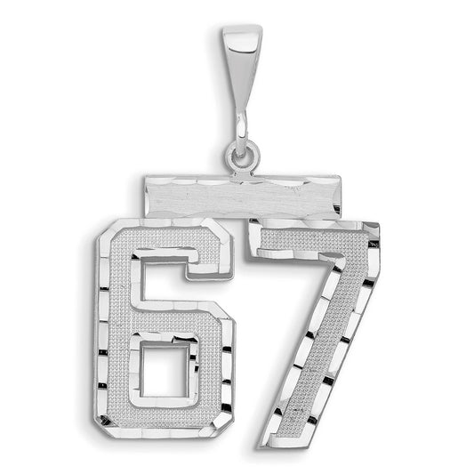 14k White Goldw Large Brushed Diamond-cut Number 67 Charm