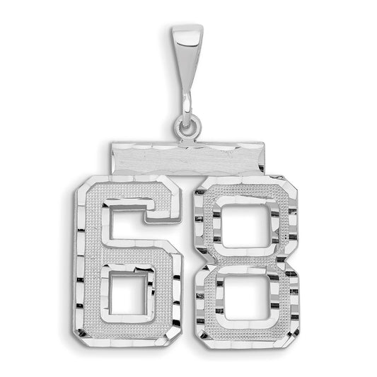 14k White Goldw Large Brushed Diamond-cut Number 68 Charm