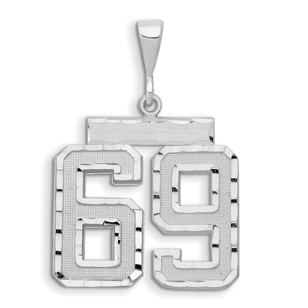 14k White Goldw Large Brushed Diamond-cut Number 69 Charm