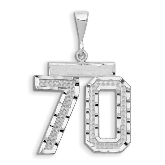 14k White Goldw Large Brushed Diamond-cut Number 70 Charm