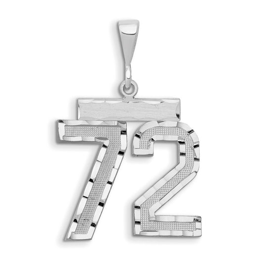 14k White Goldw Large Brushed Diamond-cut Number 72 Charm