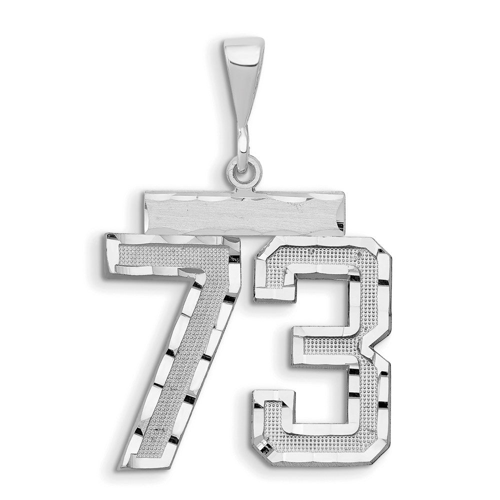 14k White Goldw Large Brushed Diamond-cut Number 73 Charm