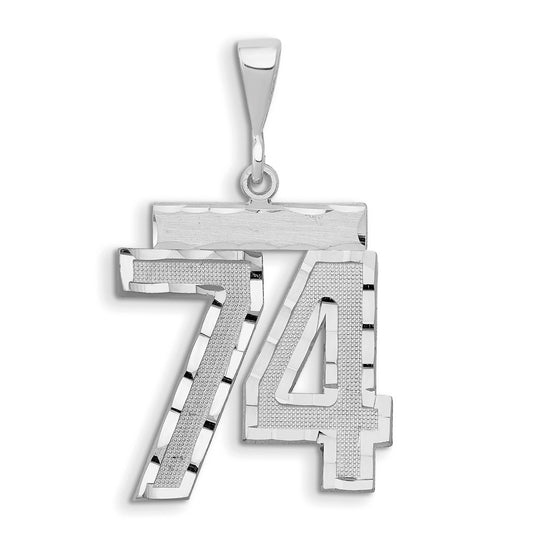 14k White Goldw Large Brushed Diamond-cut Number 74 Charm