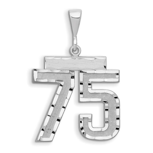 14k White Goldw Large Brushed Diamond-cut Number 75 Charm