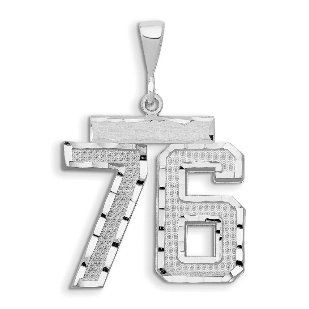 14k White Goldw Large Brushed Diamond-cut Number 76 Charm
