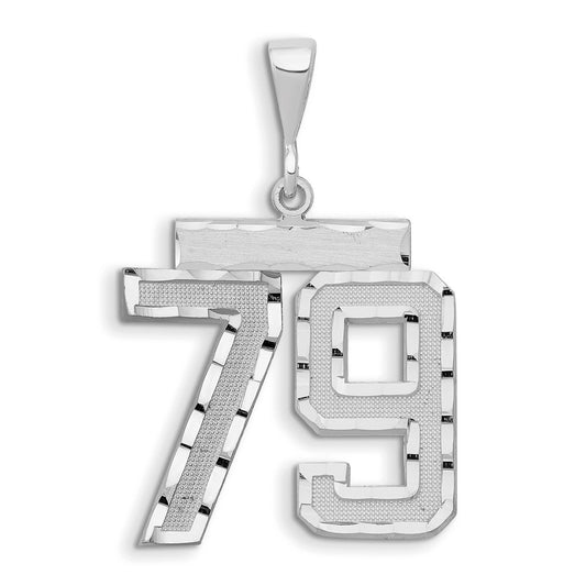 14k White Goldw Large Brushed Diamond-cut Number 79 Charm