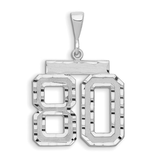 14k White Goldw Large Brushed Diamond-cut Number 80 Charm