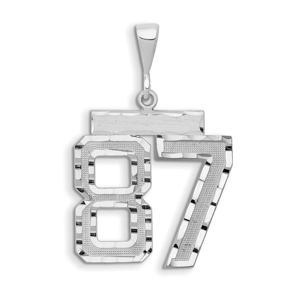 14k White Goldw Large Brushed Diamond-cut Number 87 Charm