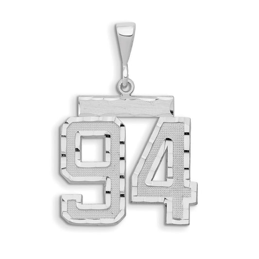 14k White Goldw Large Brushed Diamond-cut Number 94 Charm