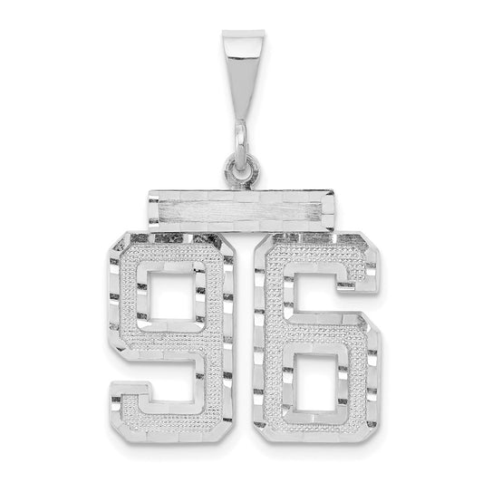 14k White Goldw Large Brushed Diamond-cut Number 96 Charm