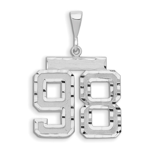 14k White Goldw Large Brushed Diamond-cut Number 98 Charm