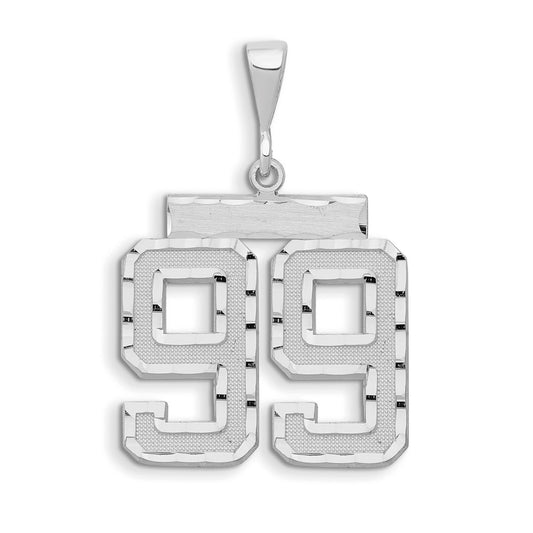 14k White Goldw Large Brushed Diamond-cut Number 99 Charm