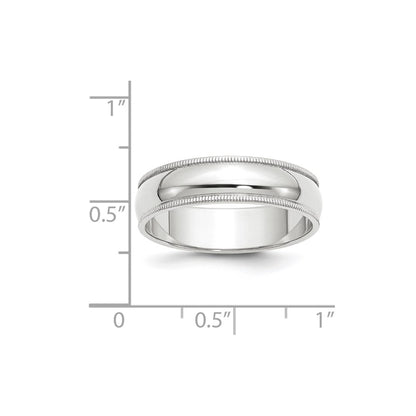 Solid 18K White Gold 6mm Milgrain Half Round Men's/Women's Wedding Band Ring Size 13.5