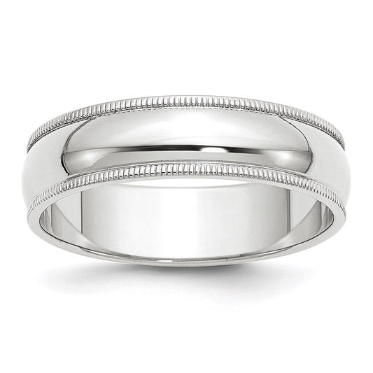 Solid 14K White Gold 6mm Milgrain Half Round Men's/Women's Wedding Band Ring Size 13.5