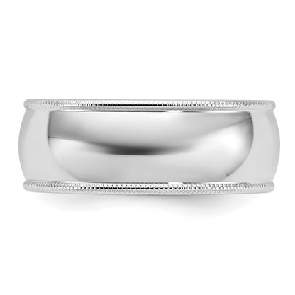 Solid 10K White Gold 8mm Milgrain Half Round Men's/Women's Wedding Band Ring Size 8