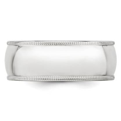 Solid 18K White Gold 8mm Milgrain Half Round Men's/Women's Wedding Band Ring Size 9