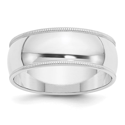 Solid 18K White Gold 8mm Milgrain Half Round Men's/Women's Wedding Band Ring Size 13.5