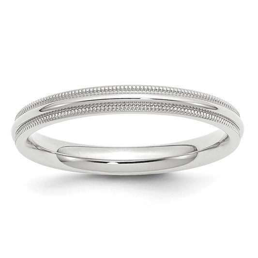 Solid 18K White Gold 3mm Milgrain Comfort Fit Men's/Women's Wedding Band Ring Size 7