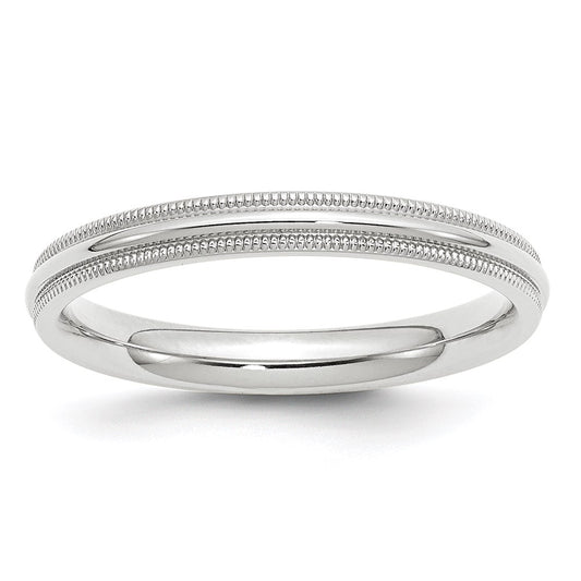 Solid 10K White Gold 3mm Milgrain Comfort Fit Men's/Women's Wedding Band Ring Size 9